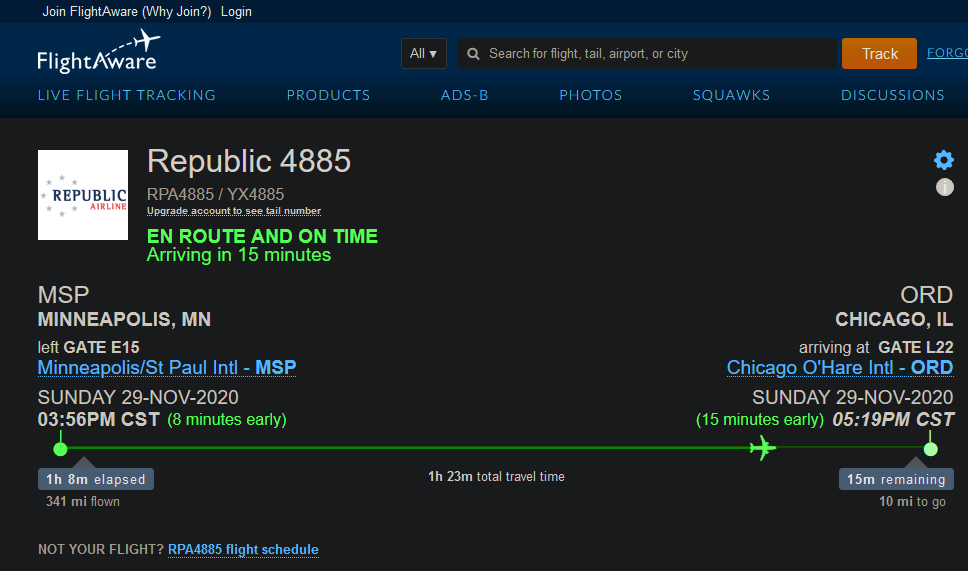 FlightAware for one of the outputs