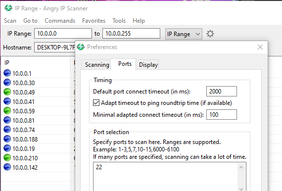 Angry IP Scanner with only port 22