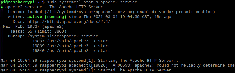 Raspberry Pi Apache Server Running